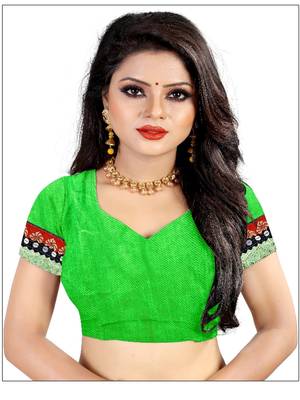Parrot green woven organza saree with blouse 4