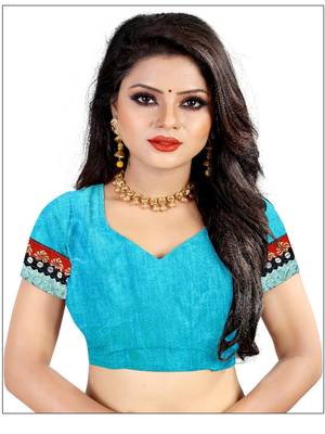 Sky blue woven organza saree with blouse 4