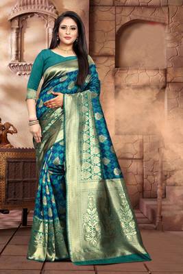 Green Woven Jacquard Saree With Blouse 1