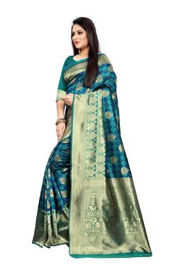 Green Woven Jacquard Saree With Blouse 3