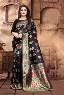 Black Woven Jacquard Saree With Blouse 1