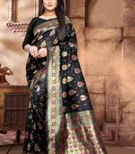 Black Woven Jacquard Saree With Blouse