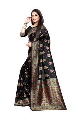 Black Woven Jacquard Saree With Blouse 3
