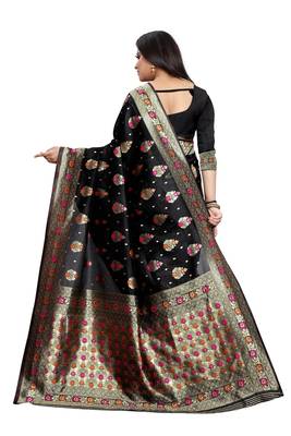 Black Woven Jacquard Saree With Blouse 4