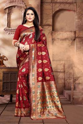 Maroon Woven Jacquard Saree With Blouse 1