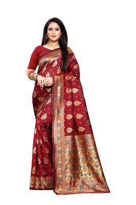 Maroon Woven Jacquard Saree With Blouse 2