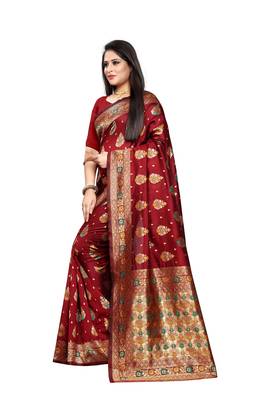 Maroon Woven Jacquard Saree With Blouse 3