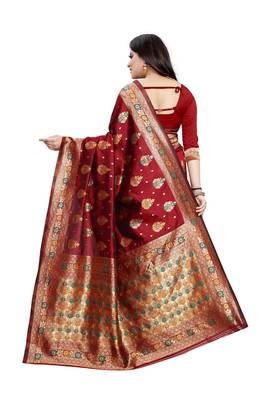 Maroon Woven Jacquard Saree With Blouse 4