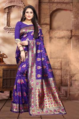 Purple Woven Jacquard Saree With Blouse 1
