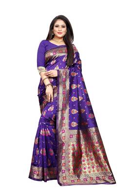 Purple Woven Jacquard Saree With Blouse 2