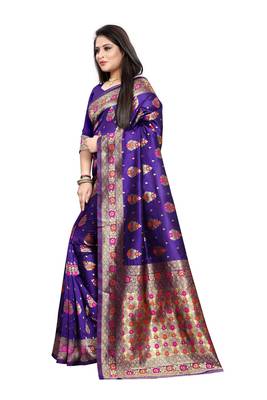 Purple Woven Jacquard Saree With Blouse 3