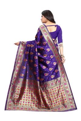 Purple Woven Jacquard Saree With Blouse 4