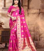 Rani Pink Woven Jacquard Saree With Blouse