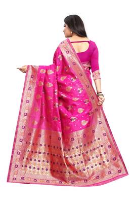 Rani Pink Woven Jacquard Saree With Blouse 4