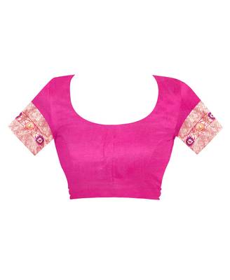 Rani Pink Woven Jacquard Saree With Blouse 5