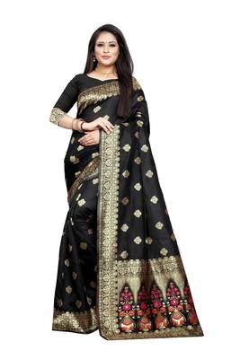 Black Woven Jacquard Saree With Blouse 2