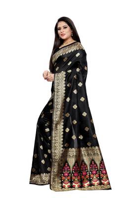 Black Woven Jacquard Saree With Blouse 3