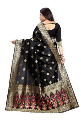 Black Woven Jacquard Saree With Blouse 4