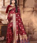 Maroon Woven Jacquard Saree With Blouse