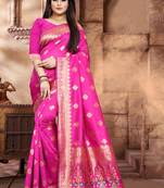 Rani Pink Woven Jacquard Saree With Blouse