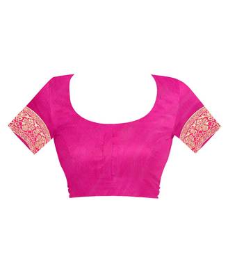 Rani Pink Woven Jacquard Saree With Blouse 5