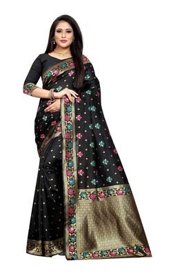 Black Woven Jacquard Saree With Blouse 2