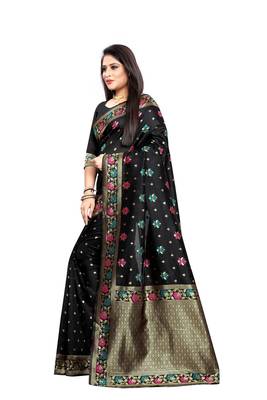 Black Woven Jacquard Saree With Blouse 3