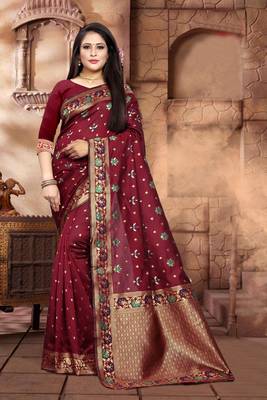 Maroon Woven Jacquard Saree With Blouse 1