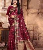 Maroon Woven Jacquard Saree With Blouse
