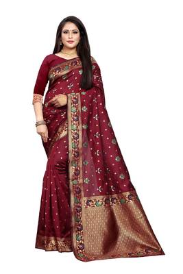 Maroon Woven Jacquard Saree With Blouse 2