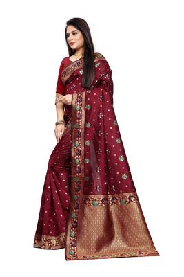 Maroon Woven Jacquard Saree With Blouse 3
