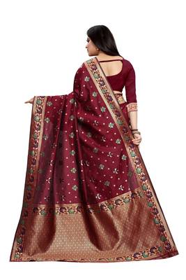 Maroon Woven Jacquard Saree With Blouse 4