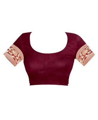 Maroon Woven Jacquard Saree With Blouse 5