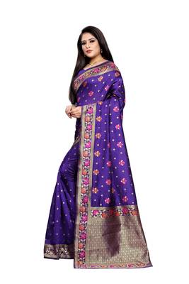 Purple Woven Jacquard Saree With Blouse 3