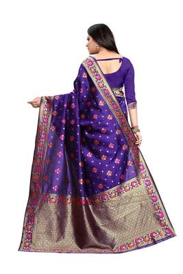 Purple Woven Jacquard Saree With Blouse 4
