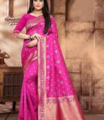 Rani Pink Woven Jacquard Saree With Blouse