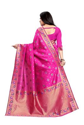 Rani Pink Woven Jacquard Saree With Blouse 4