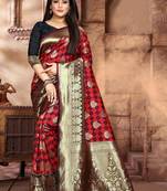Black Woven Jacquard Saree With Blouse
