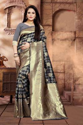 Grey Woven Jacquard Saree With Blouse 1