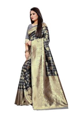 Grey Woven Jacquard Saree With Blouse 3