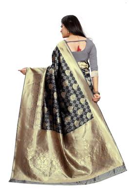 Grey Woven Jacquard Saree With Blouse 4