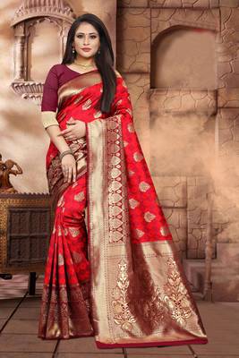 Maroon Woven Jacquard Saree With Blouse 1