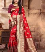 Maroon Woven Jacquard Saree With Blouse