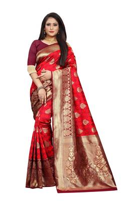 Maroon Woven Jacquard Saree With Blouse 2
