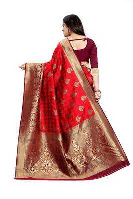 Maroon Woven Jacquard Saree With Blouse 4