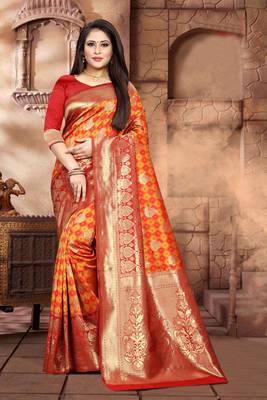 Red Woven Jacquard Saree With Blouse 1