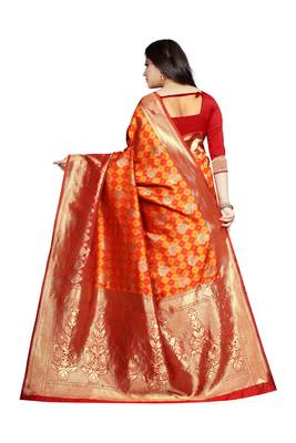 Red Woven Jacquard Saree With Blouse 4