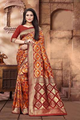 Maroon Woven Jacquard Saree With Blouse 1