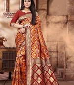Maroon Woven Jacquard Saree With Blouse