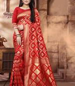 Red Woven Jacquard Saree With Blouse